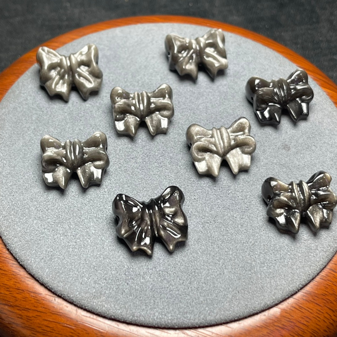 Silver Sheen Obsidian Bow Beads