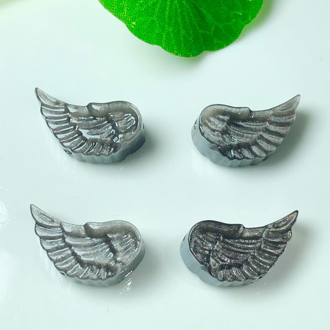 Silver Sheen Obsidian Angel Wing Beads