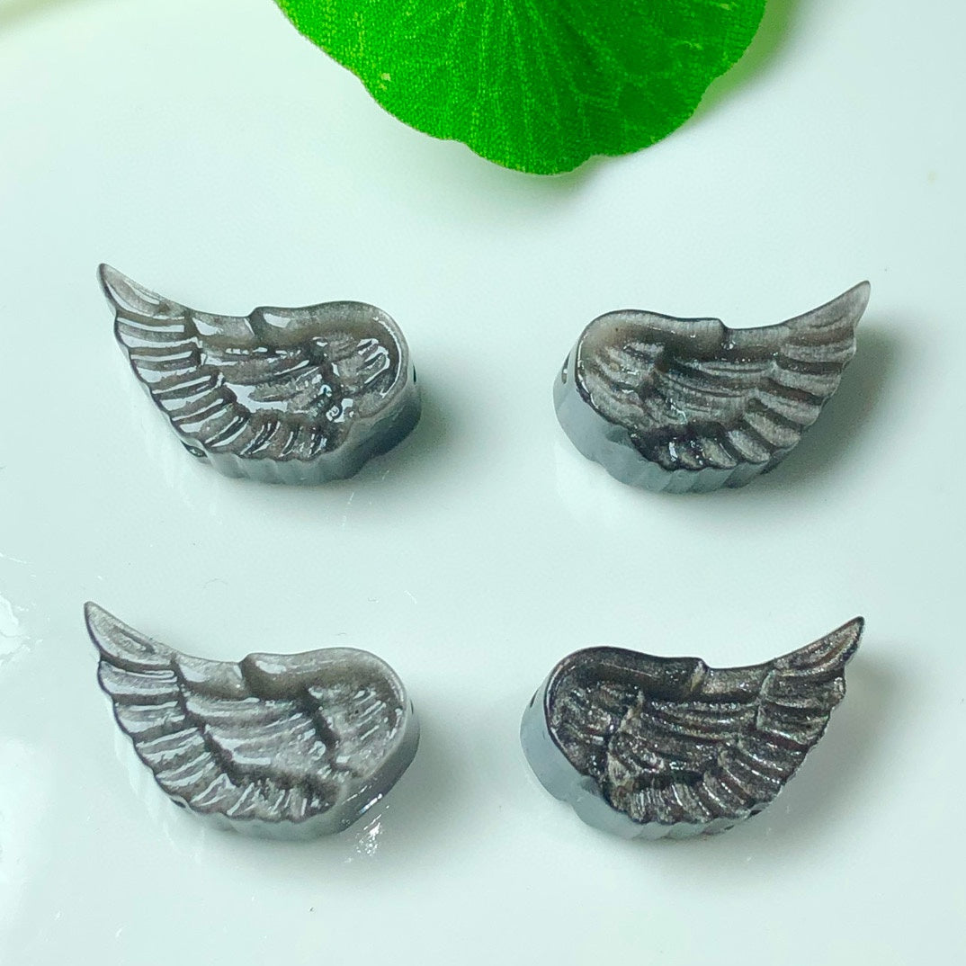 Silver Sheen Obsidian Angel Wing Beads