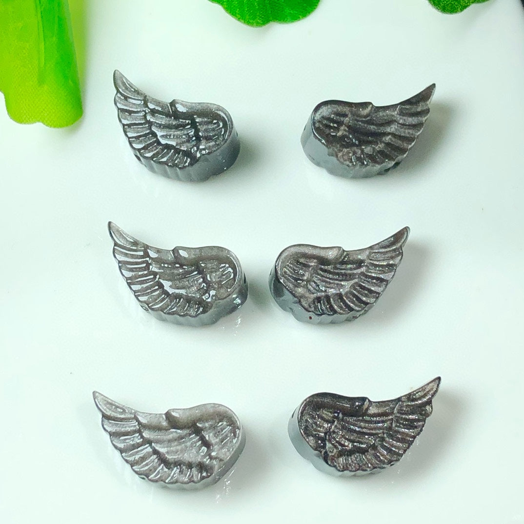 Silver Sheen Obsidian Angel Wing Beads