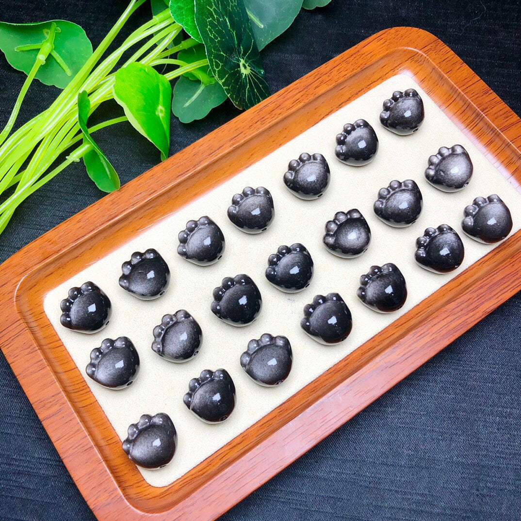 Silver Sheen Obsidian Cat Paw Beads