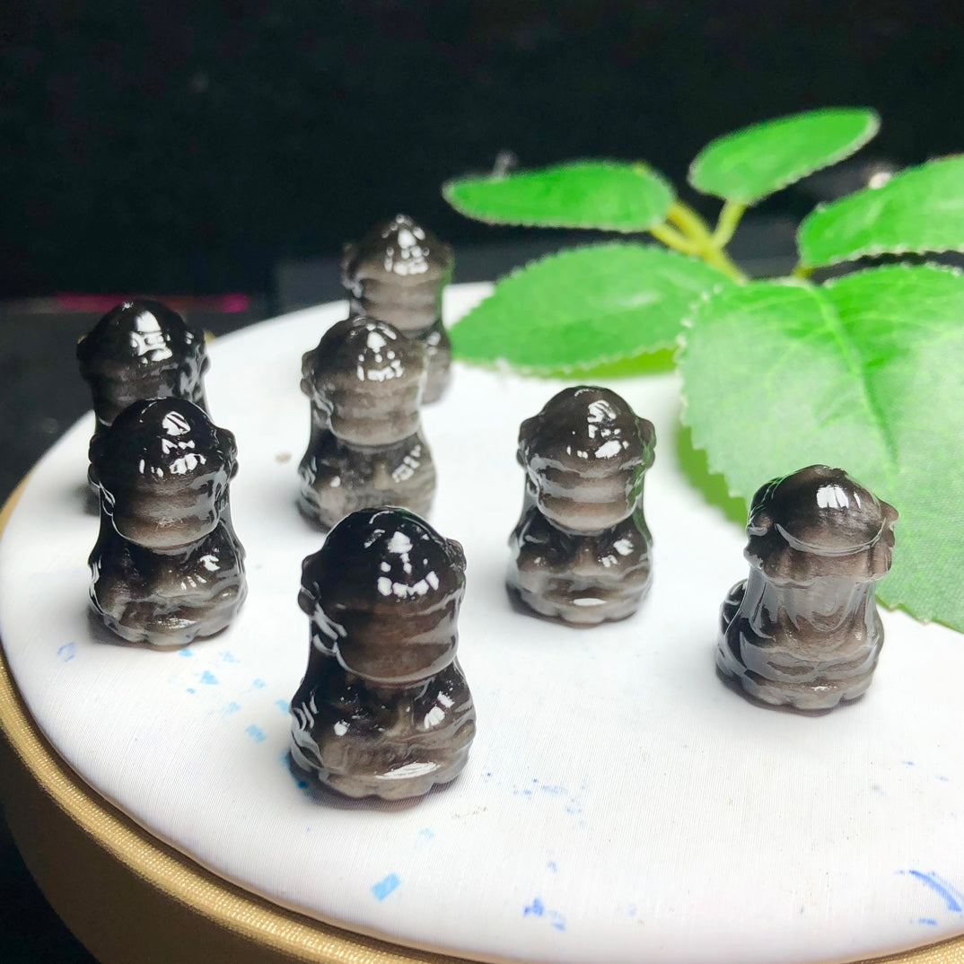 Silver Sheen Obsidian Kwan-yin Bodhisattva Beads