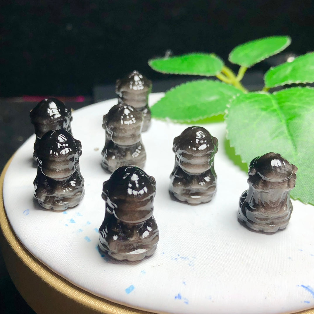 Silver Sheen Obsidian Kwan-yin Bodhisattva Beads