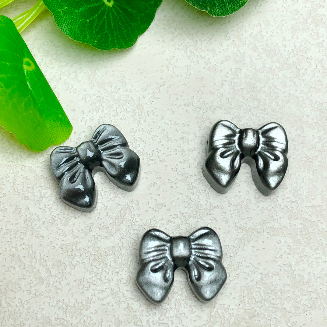 Silver Sheen Obsidian Bow Beads