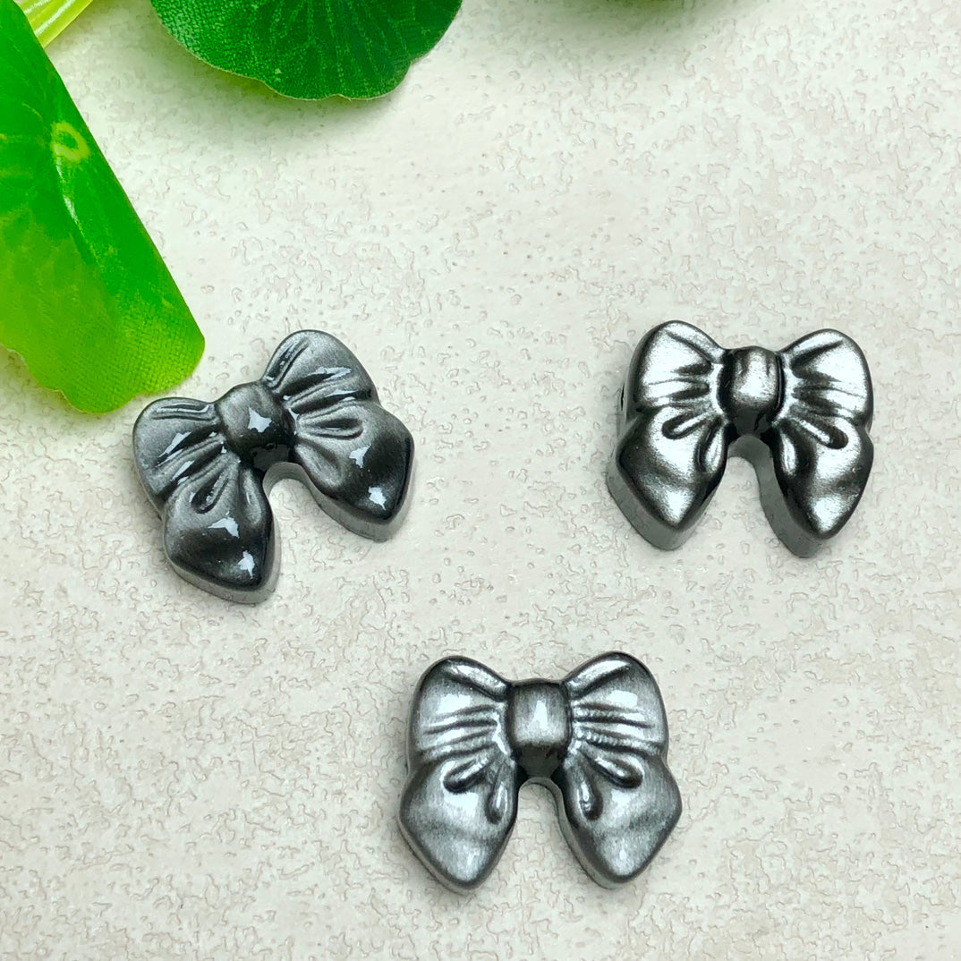 Silver Sheen Obsidian Bow Beads