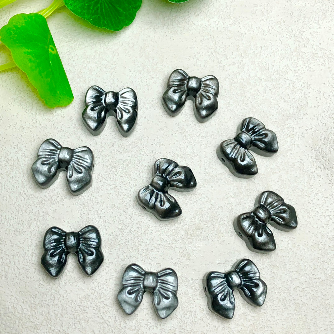 Silver Sheen Obsidian Bow Beads