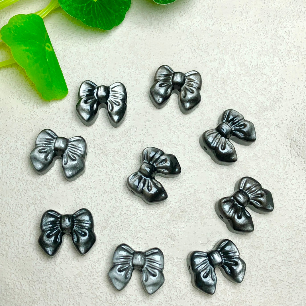 Silver Sheen Obsidian Bow Beads