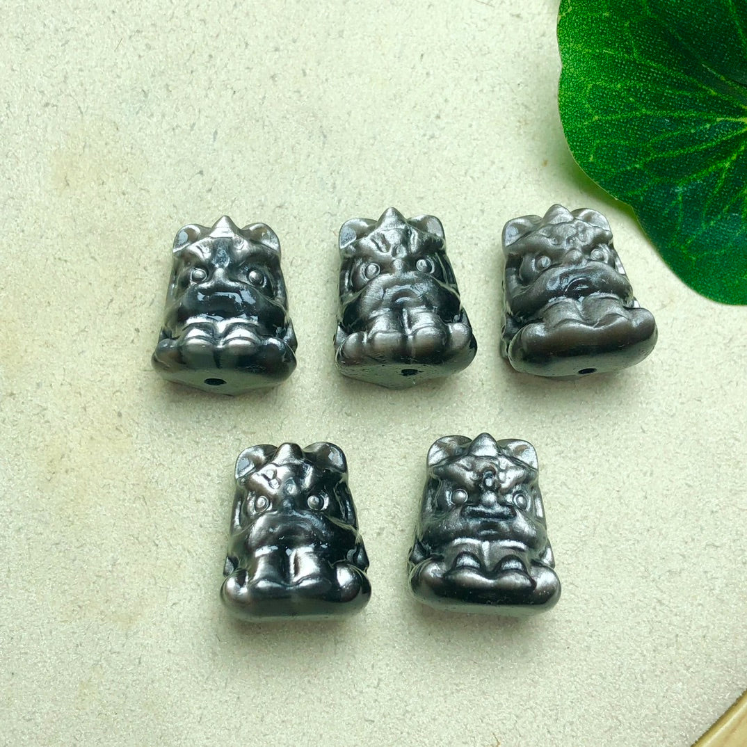 Silver Sheen Obsidian Dancing Lion Beads
