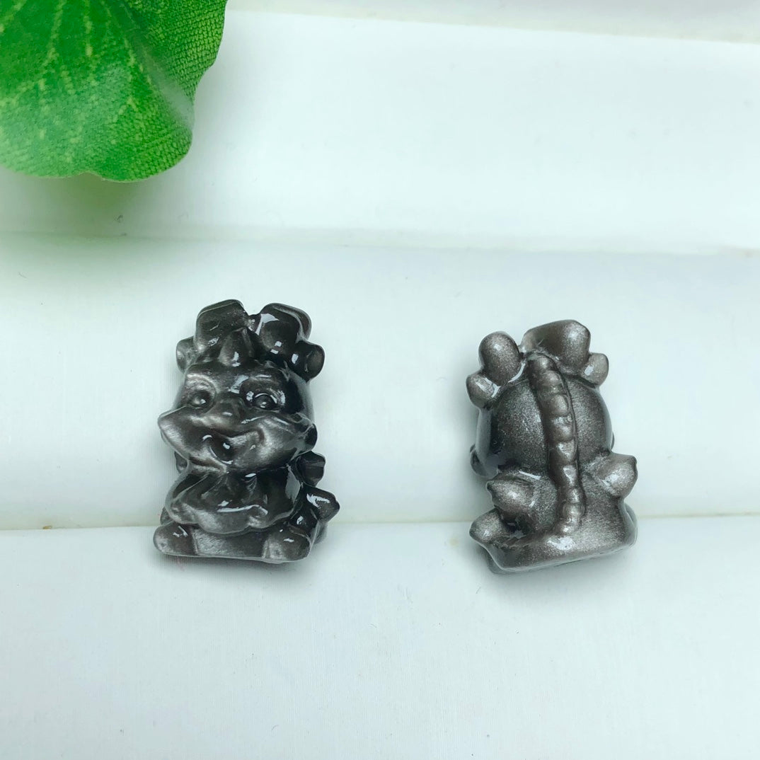 Silver Sheen Obsidian Dragon Beads