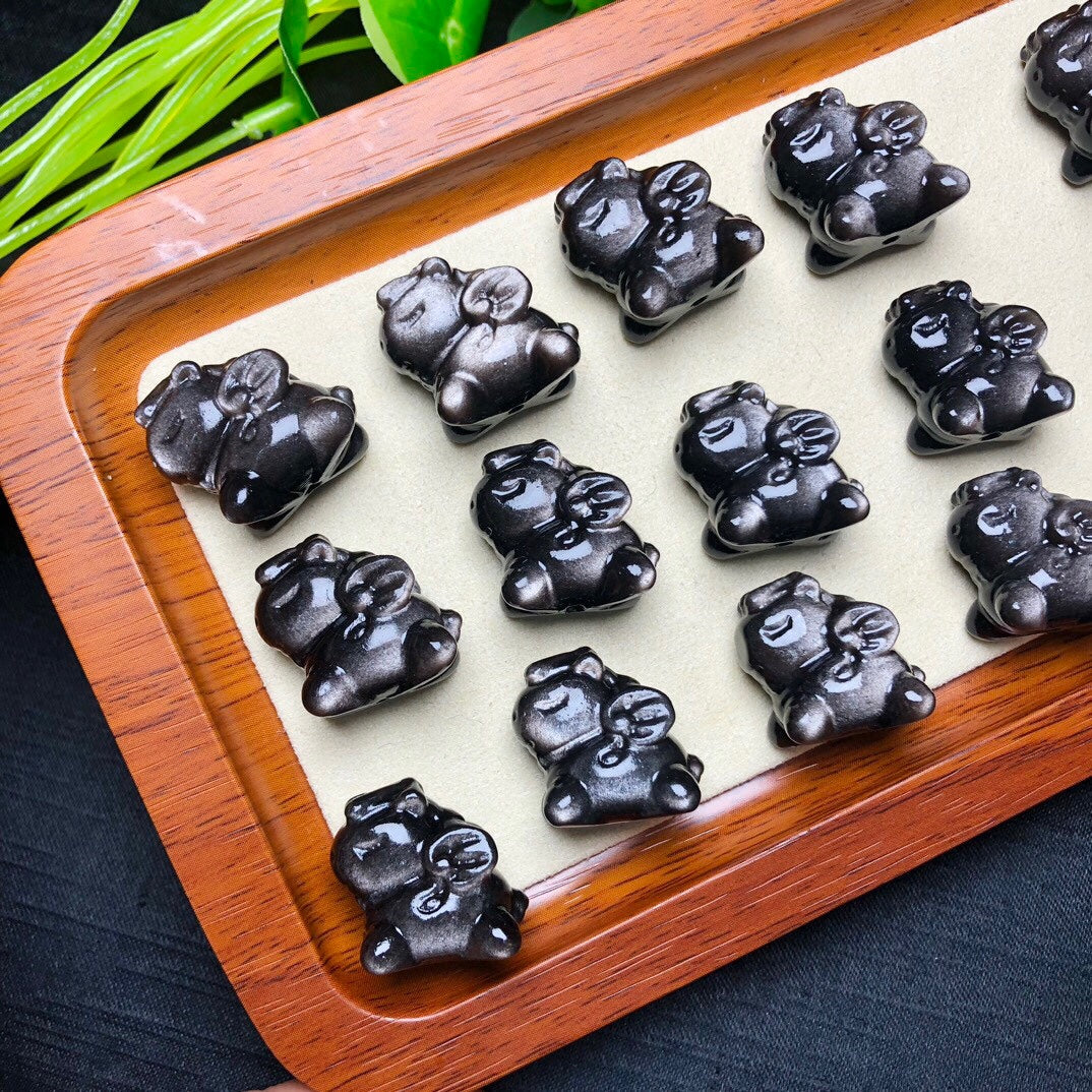 Silver Sheen Obsidian Unicorn Beads