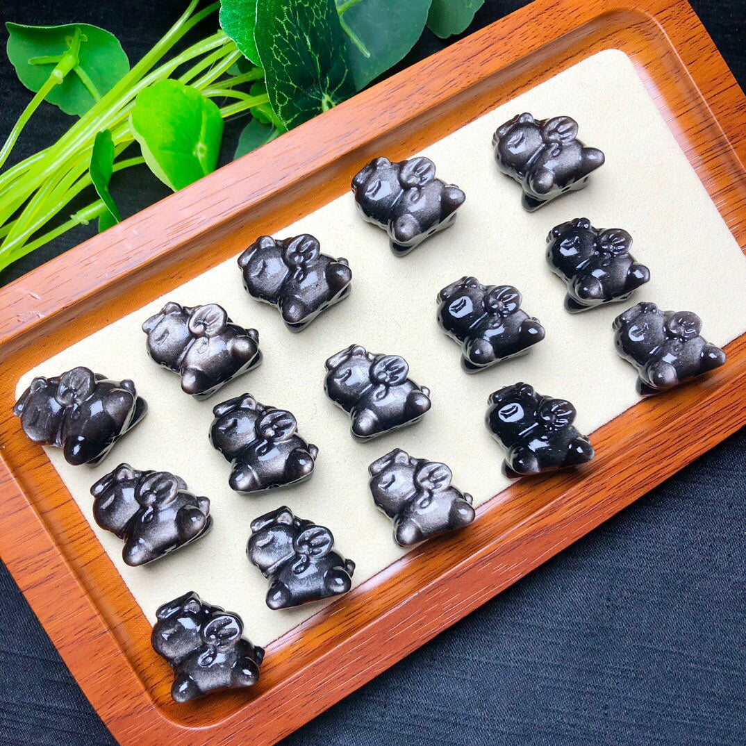 Silver Sheen Obsidian Unicorn Beads
