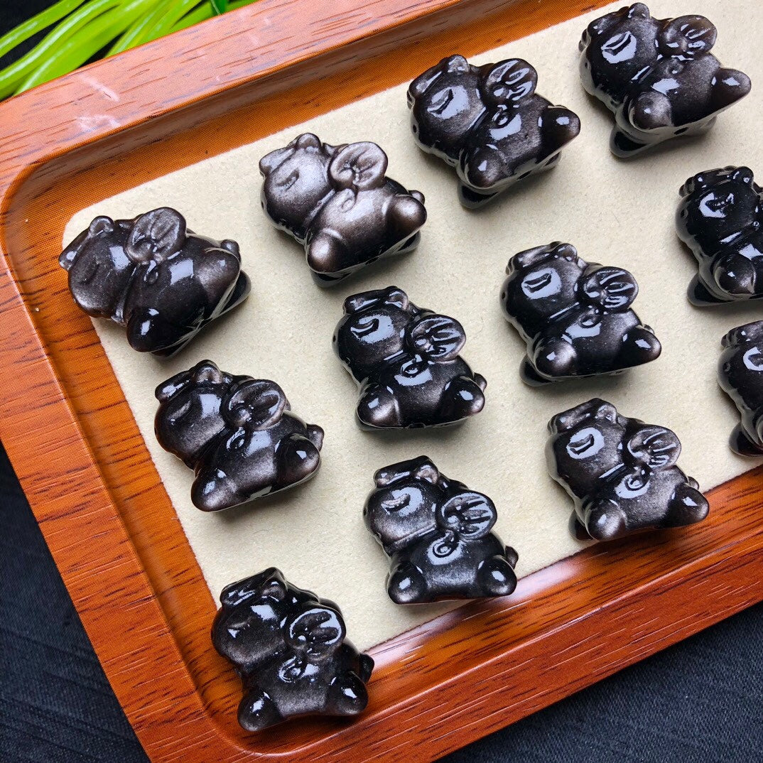 Silver Sheen Obsidian Unicorn Beads