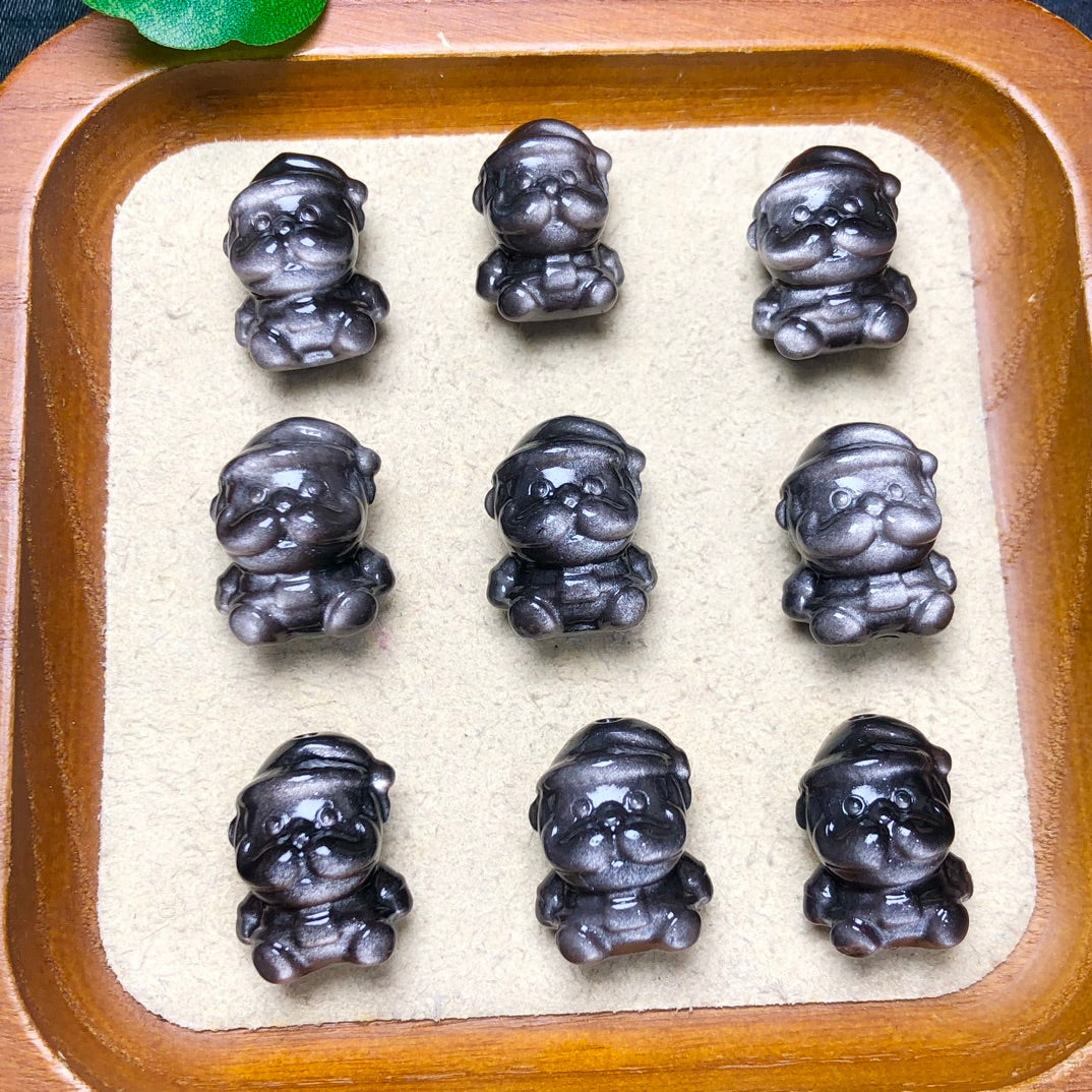 Silver Sheen Obsidian Santa Clause Beads