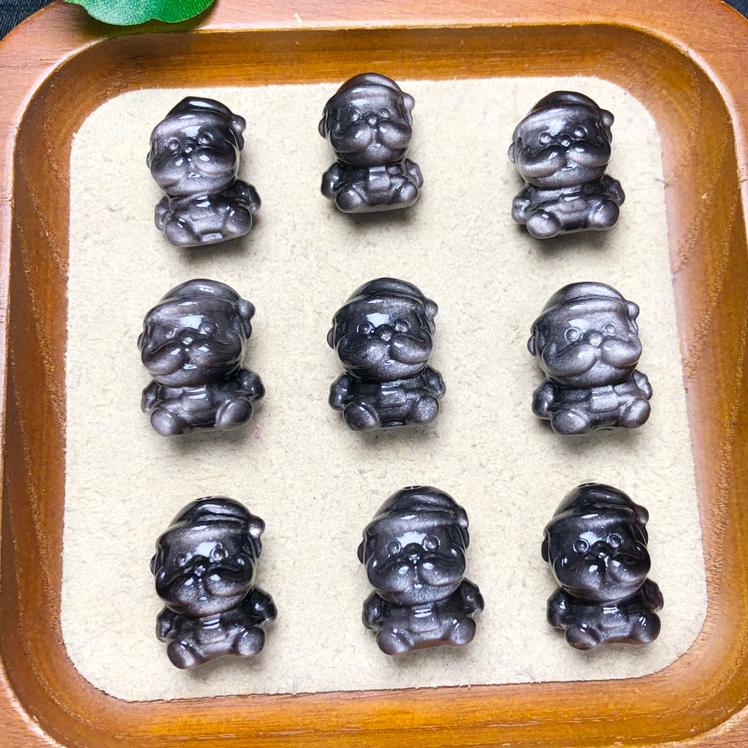 Silver Sheen Obsidian Santa Clause Beads