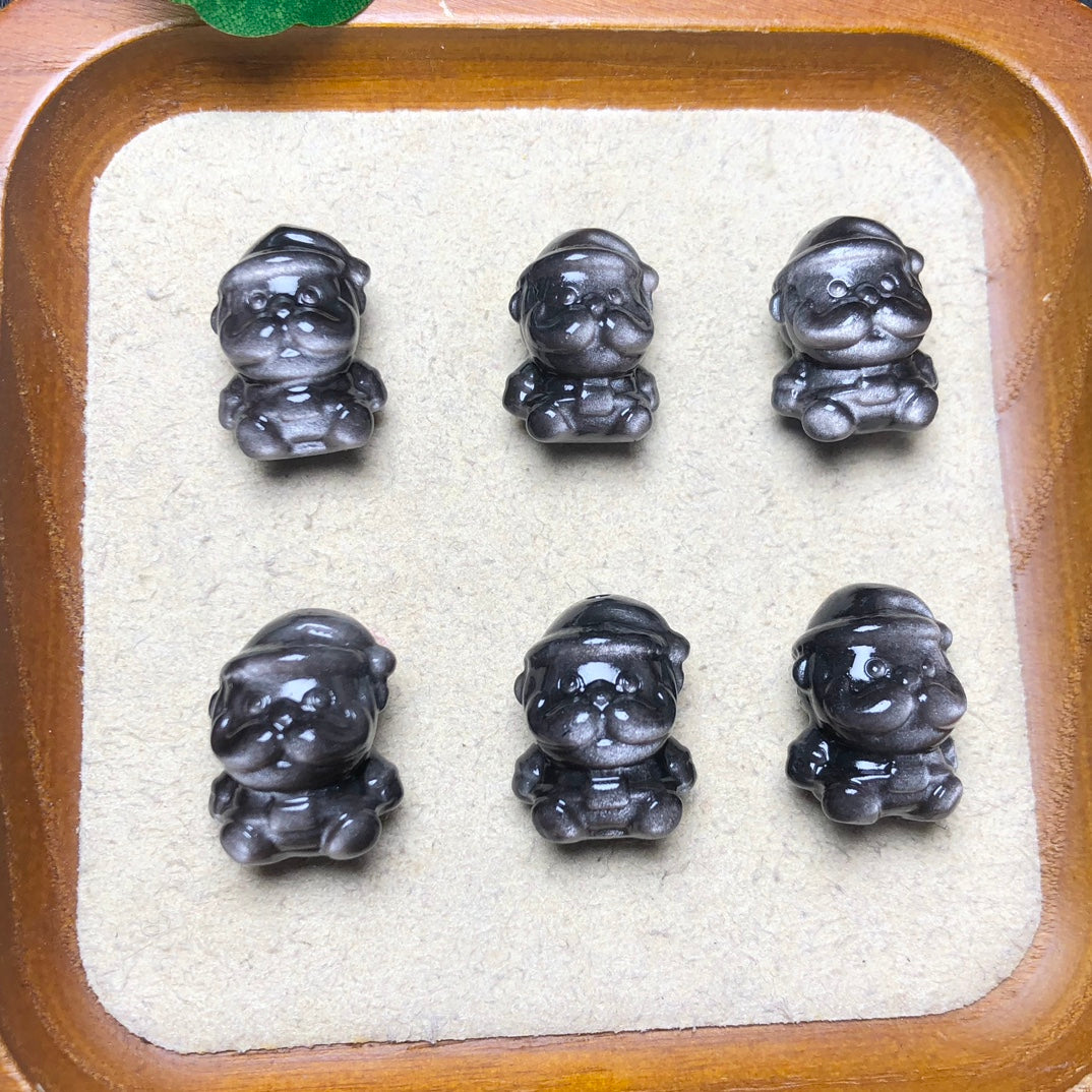 Silver Sheen Obsidian Santa Clause Beads