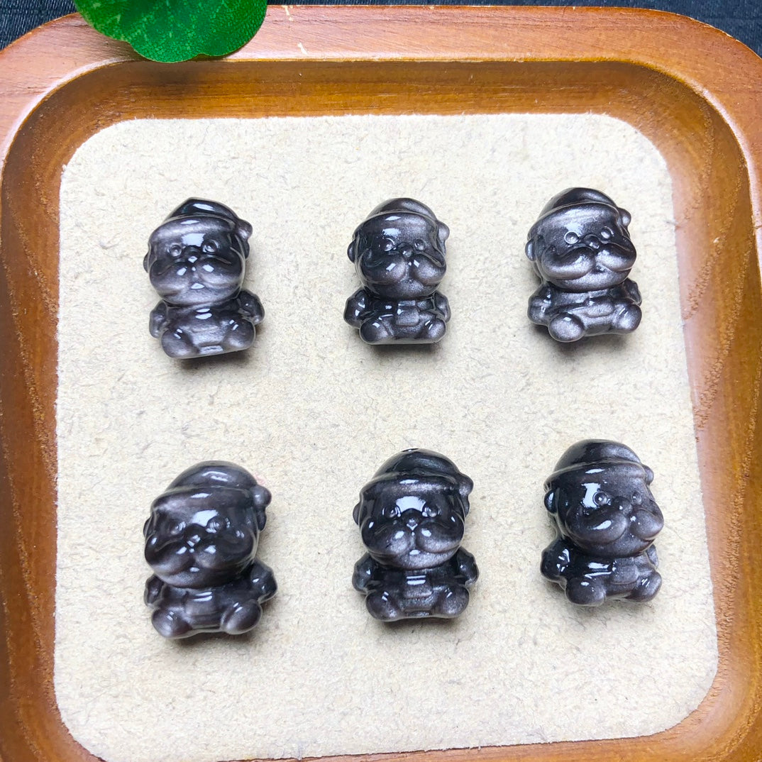 Silver Sheen Obsidian Santa Clause Beads
