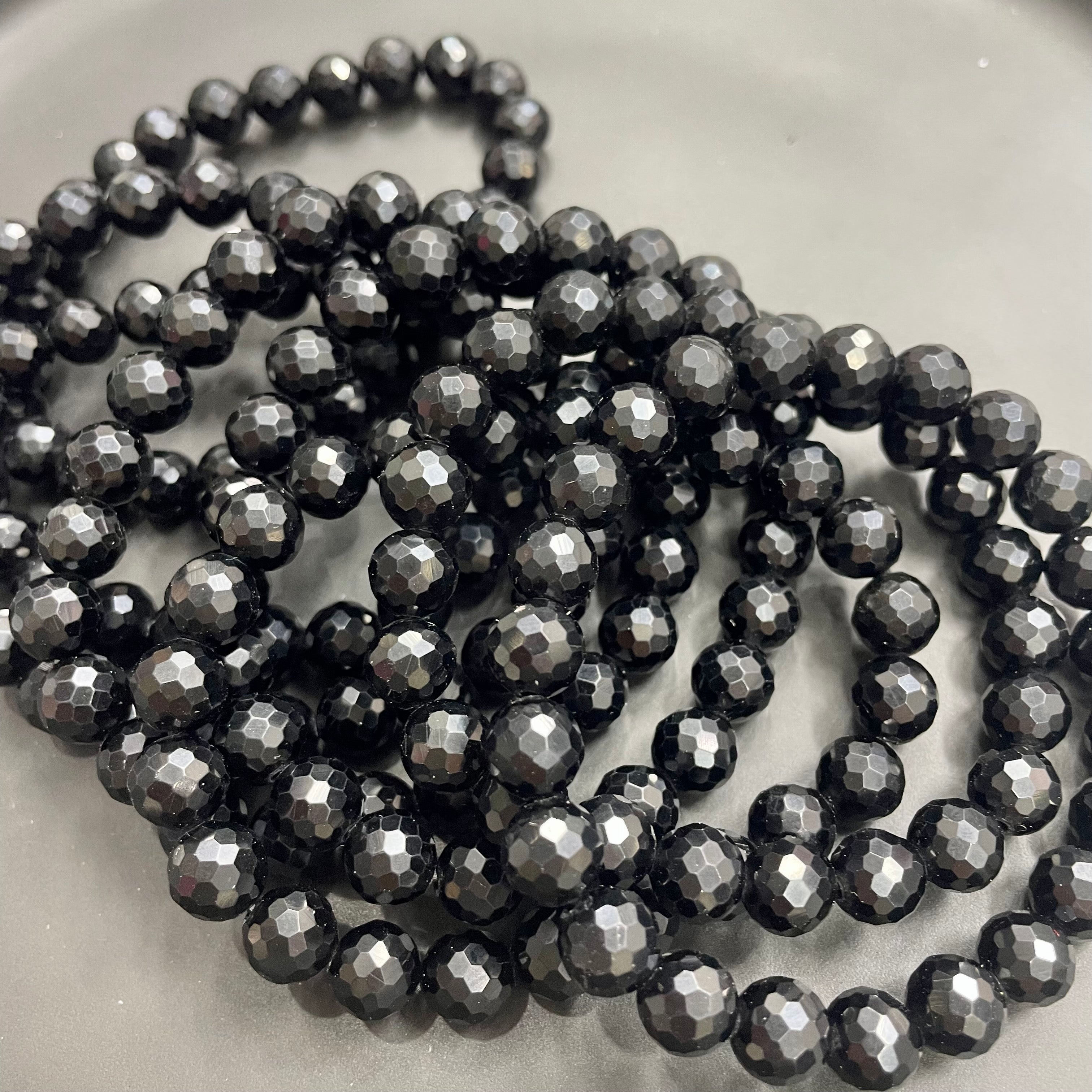 8mm Faceted Black Obsidian Bracelets