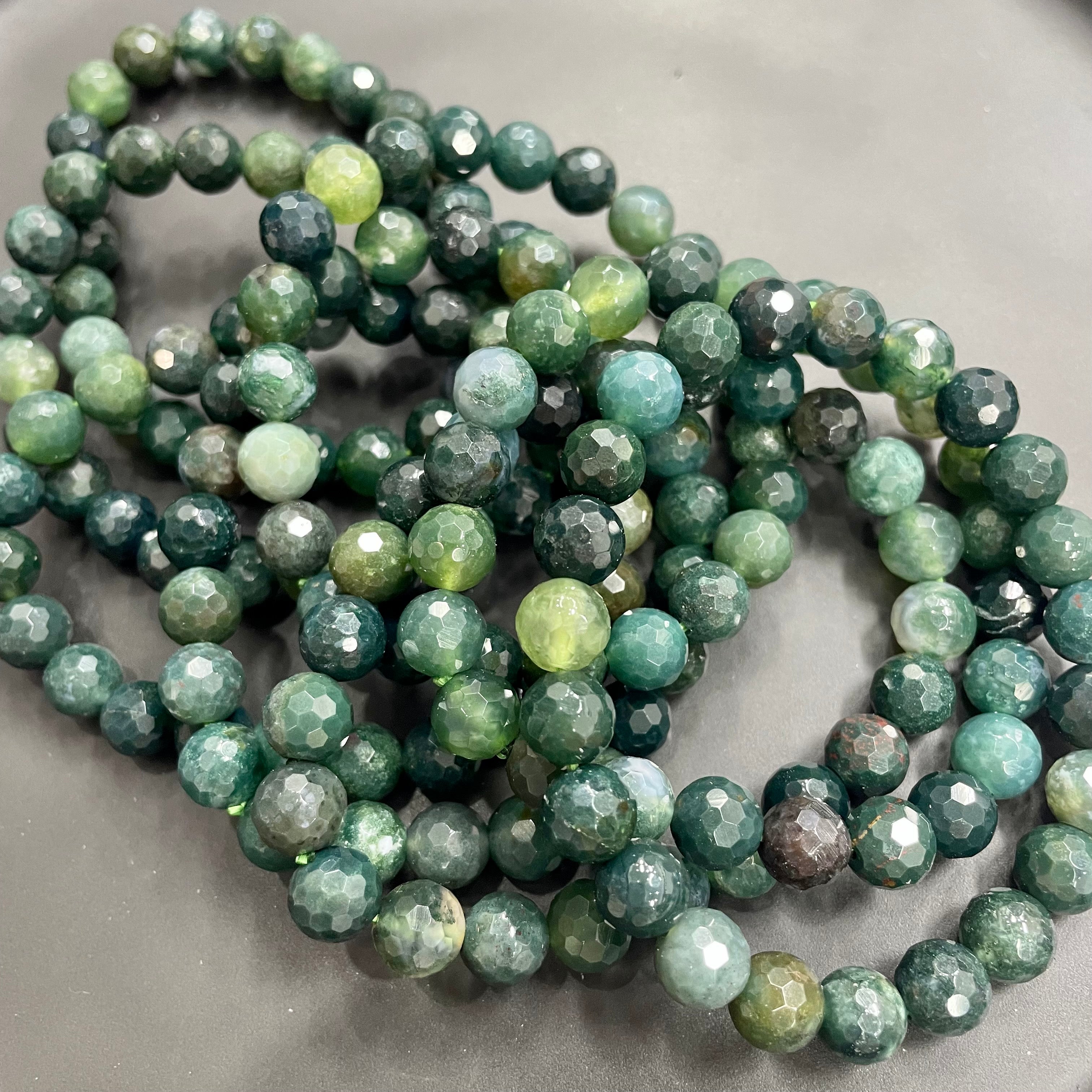 8mm Faceted Dark Moss Agate Bracelets