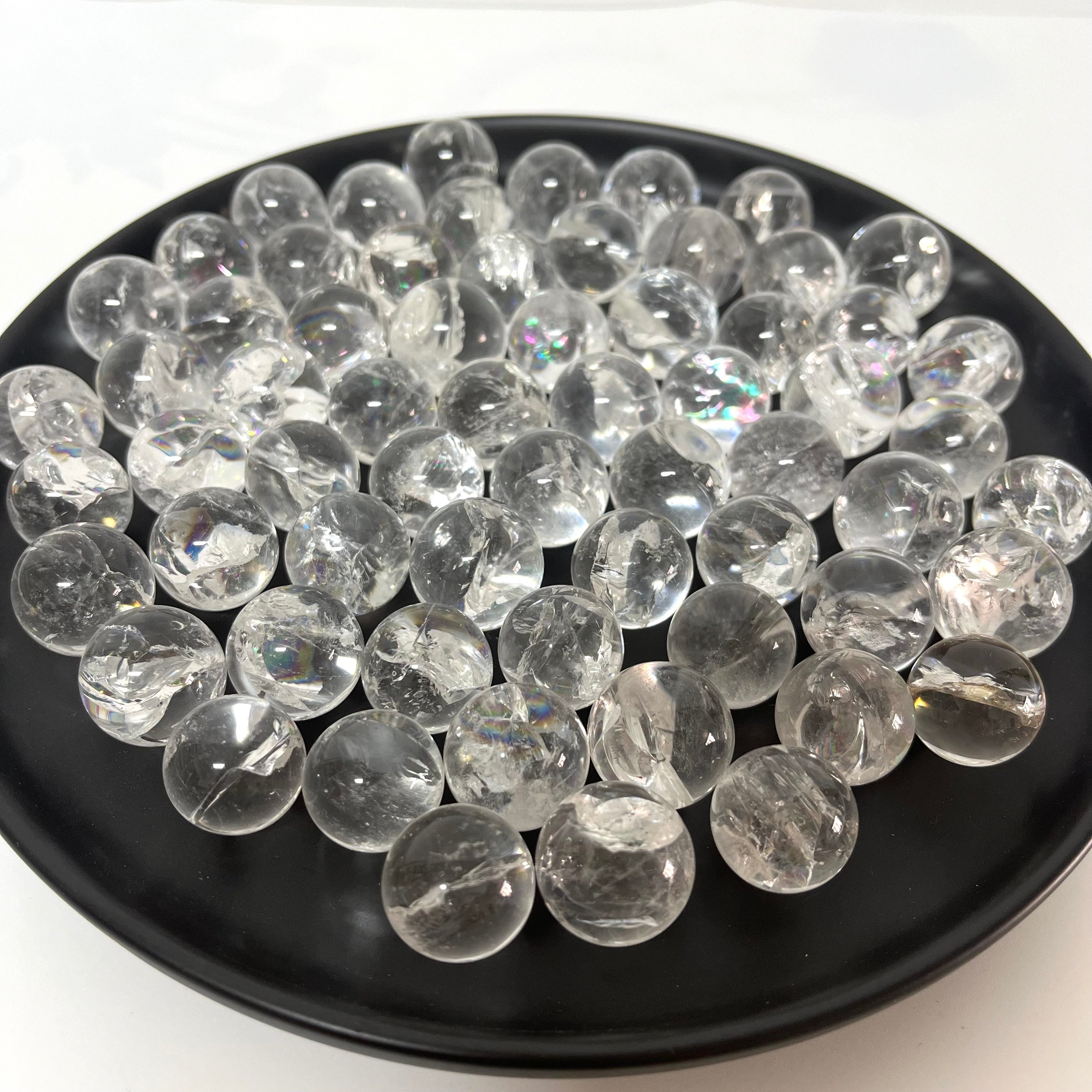 High Quality Crackle Clear Quartz Spheres with Rainbow
