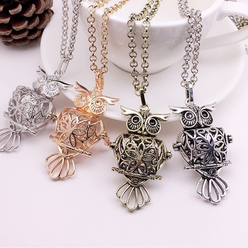 Owl Metal Sphere Holder Necklace Perfume Pendant