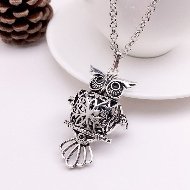 Owl Metal Sphere Holder Necklace Perfume Pendant