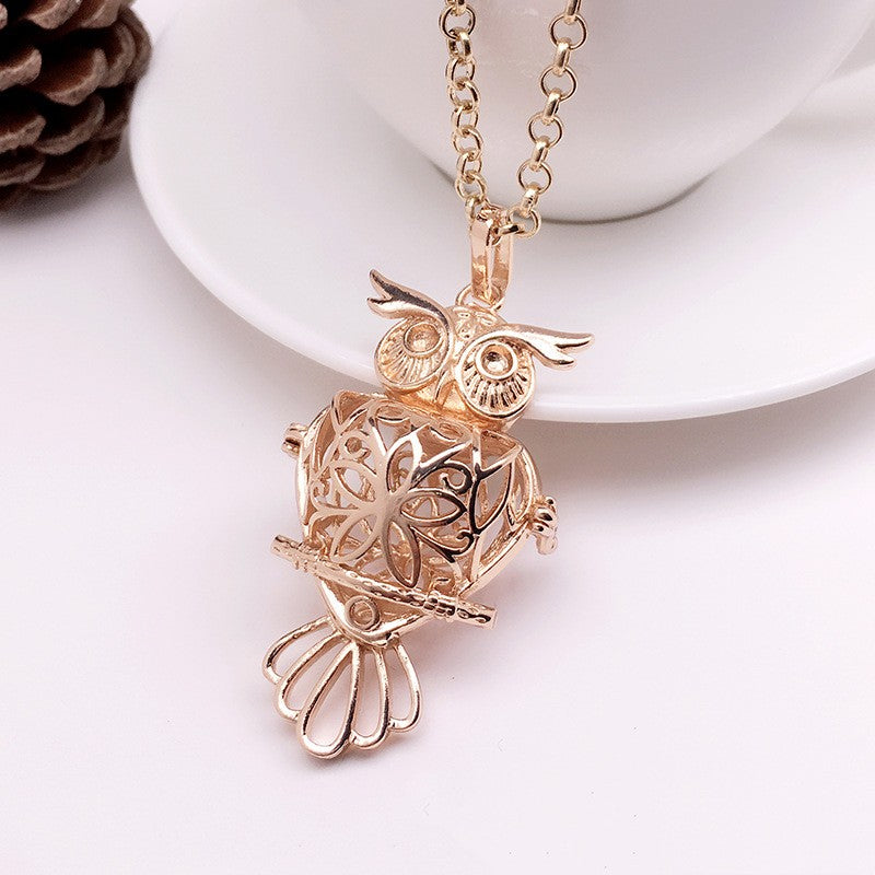 Owl Metal Sphere Holder Necklace Perfume Pendant