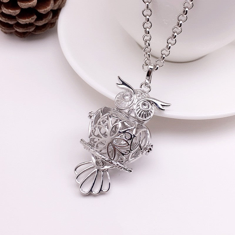 Owl Metal Sphere Holder Necklace Perfume Pendant