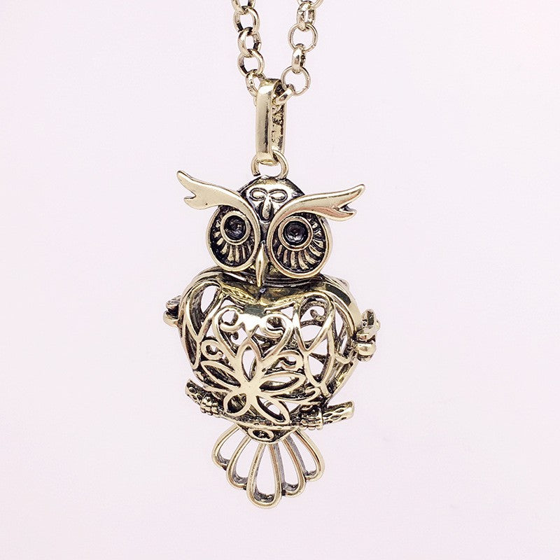 Owl Metal Sphere Holder Necklace Perfume Pendant