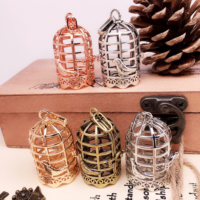Bird Cage Metal Sphere Holder Necklace Perfume Pendant