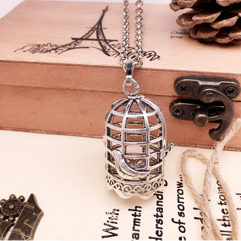 Bird Cage Metal Sphere Holder Necklace Perfume Pendant