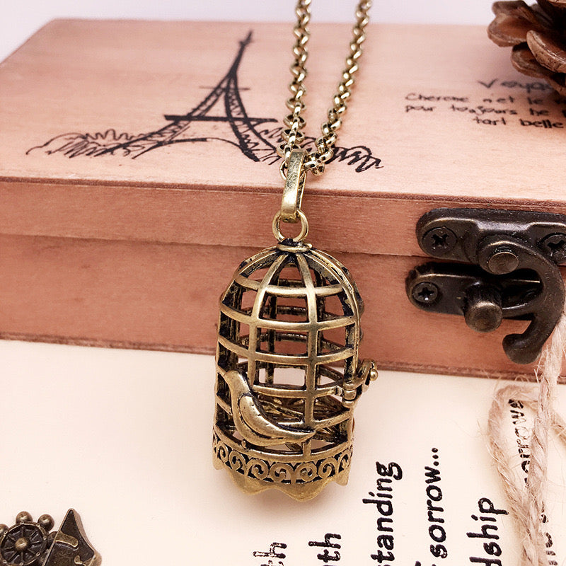 Bird Cage Metal Sphere Holder Necklace Perfume Pendant