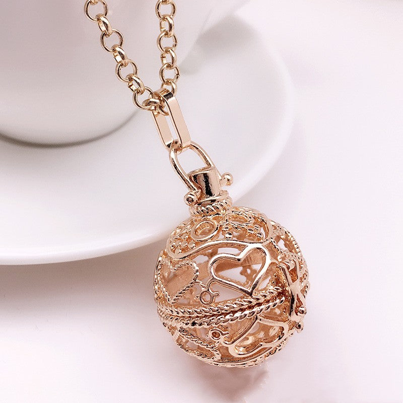Heart Metal Sphere Holder Necklace Perfume Pendant