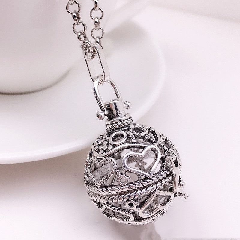 Heart Metal Sphere Holder Necklace Perfume Pendant