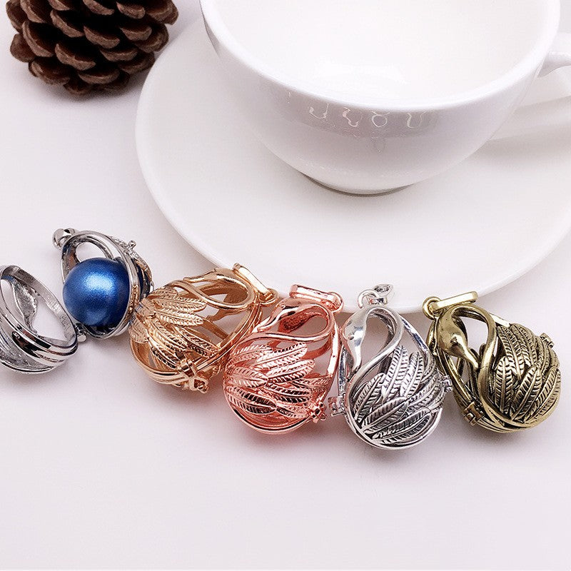 Swan Metal Sphere Holder Necklace Perfume Pendant
