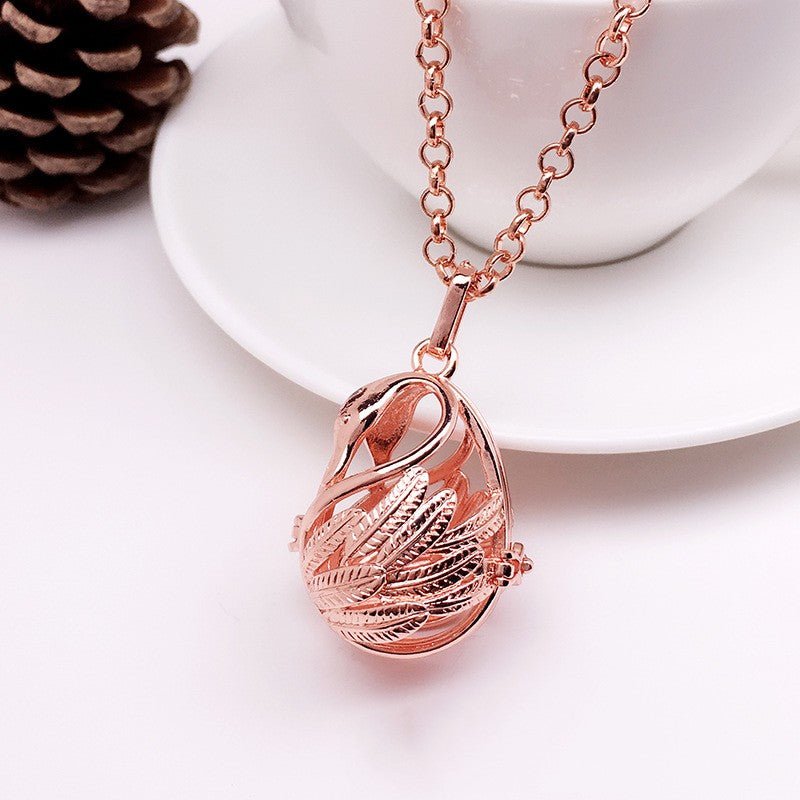 Swan Metal Sphere Holder Necklace Perfume Pendant