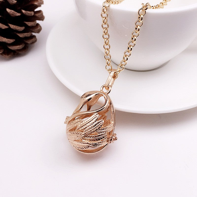 Swan Metal Sphere Holder Necklace Perfume Pendant
