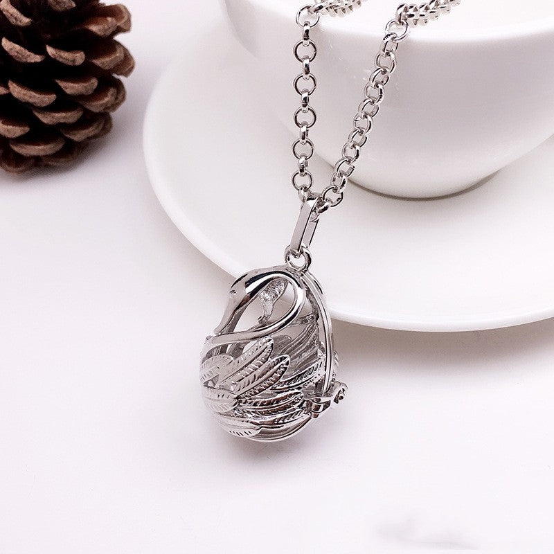 Swan Metal Sphere Holder Necklace Perfume Pendant