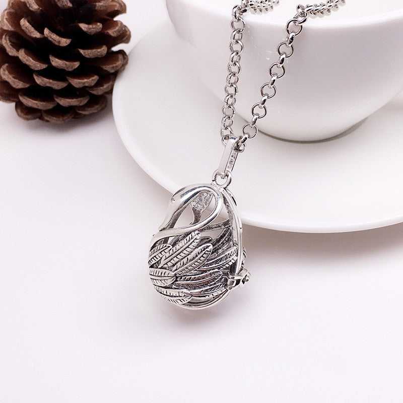 Swan Metal Sphere Holder Necklace Perfume Pendant