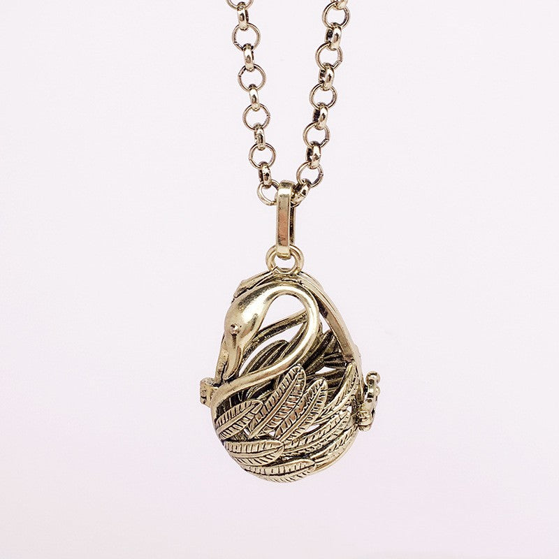 Swan Metal Sphere Holder Necklace Perfume Pendant