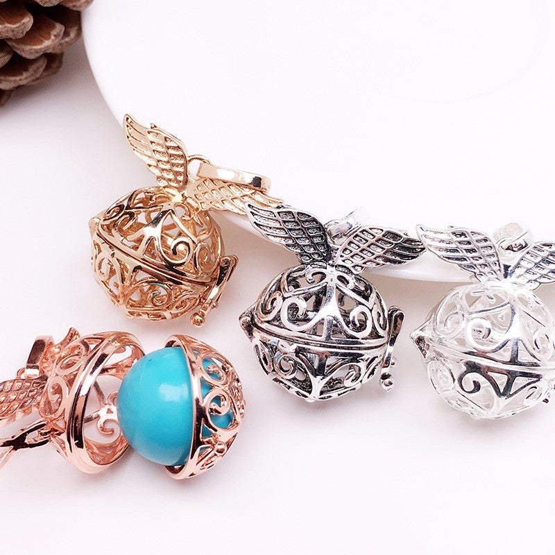 Angel Wing Metal Sphere Holder Necklace Perfume Pendant