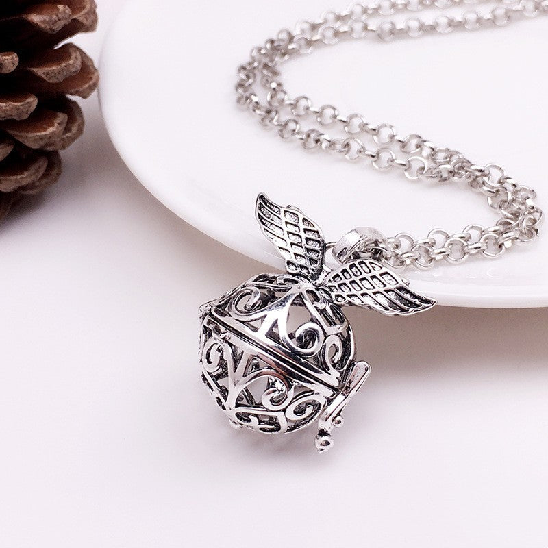 Angel Wing Metal Sphere Holder Necklace Perfume Pendant