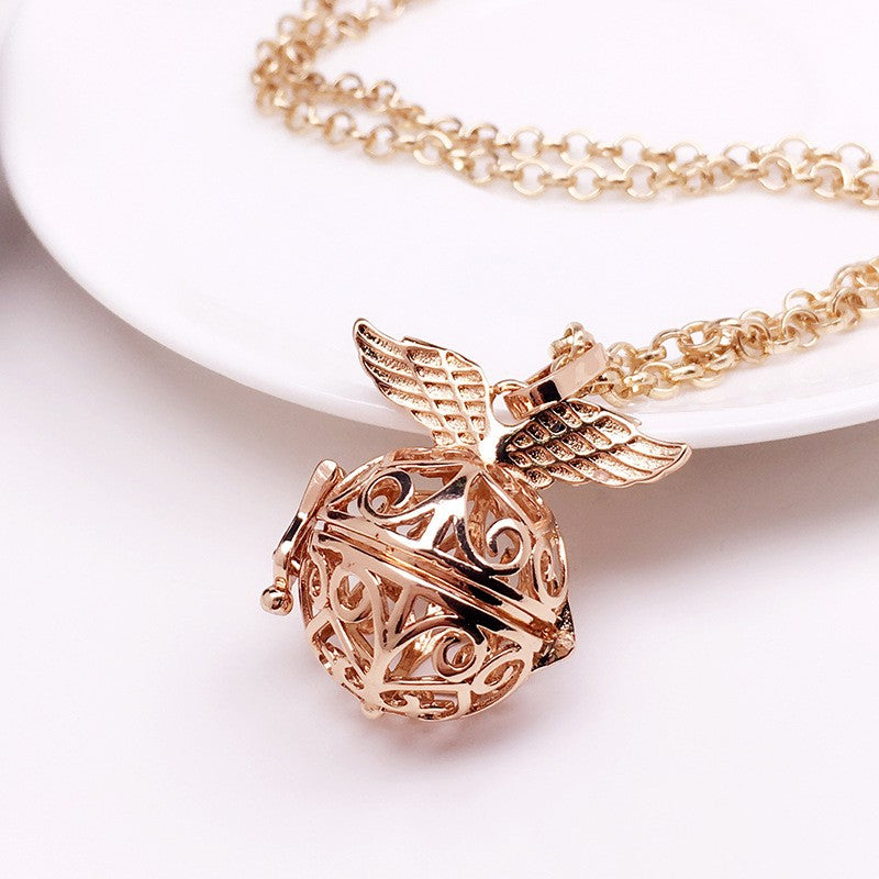 Angel Wing Metal Sphere Holder Necklace Perfume Pendant