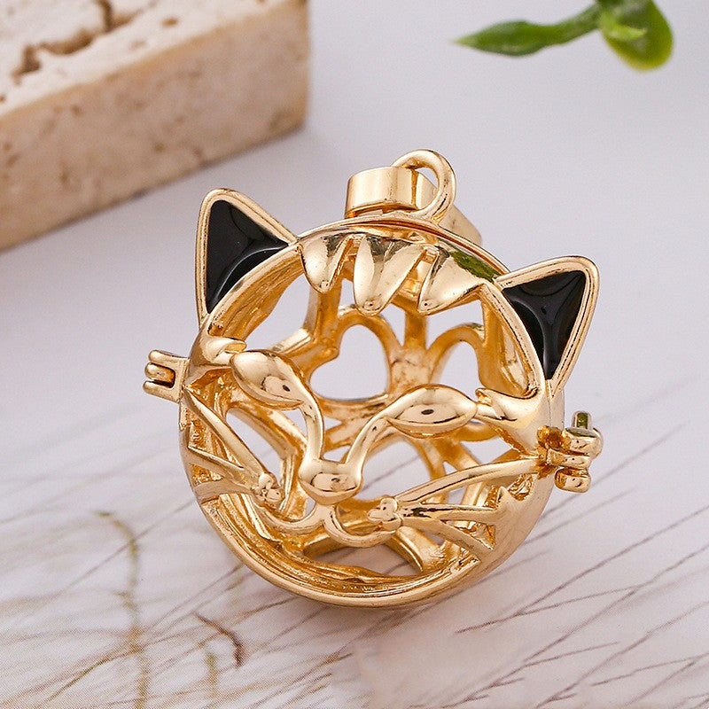 Cat Head Metal Sphere Holder Necklace Perfume Pendant