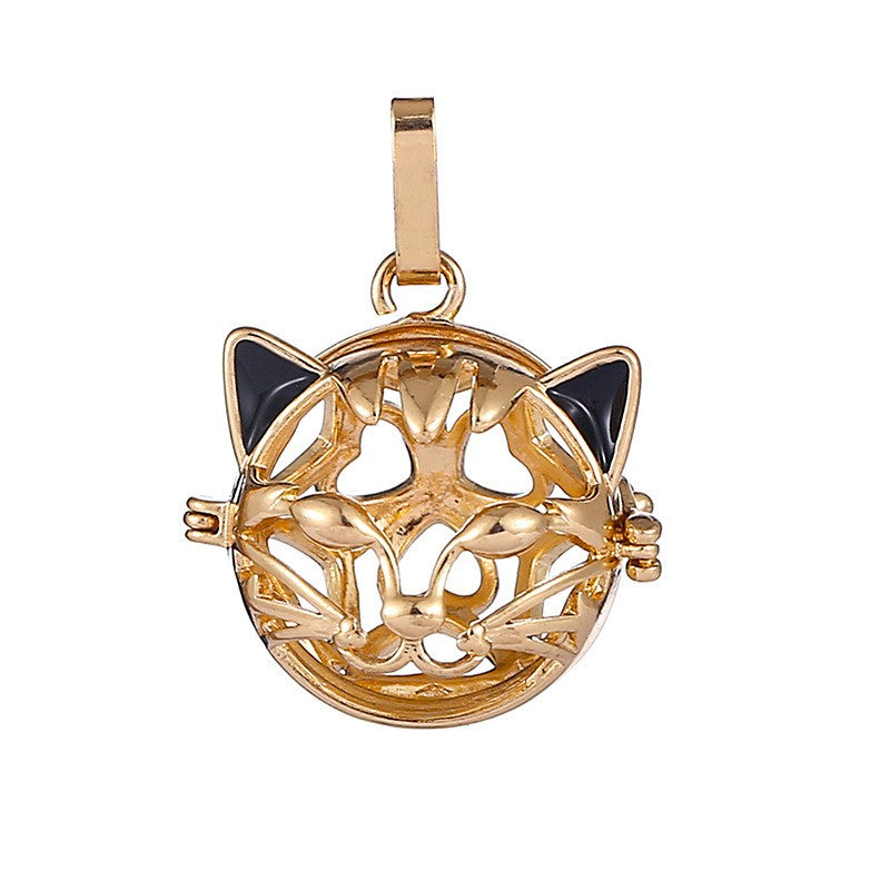 Cat Head Metal Sphere Holder Necklace Perfume Pendant