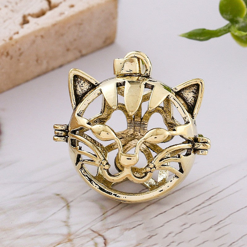 Cat Head Metal Sphere Holder Necklace Perfume Pendant