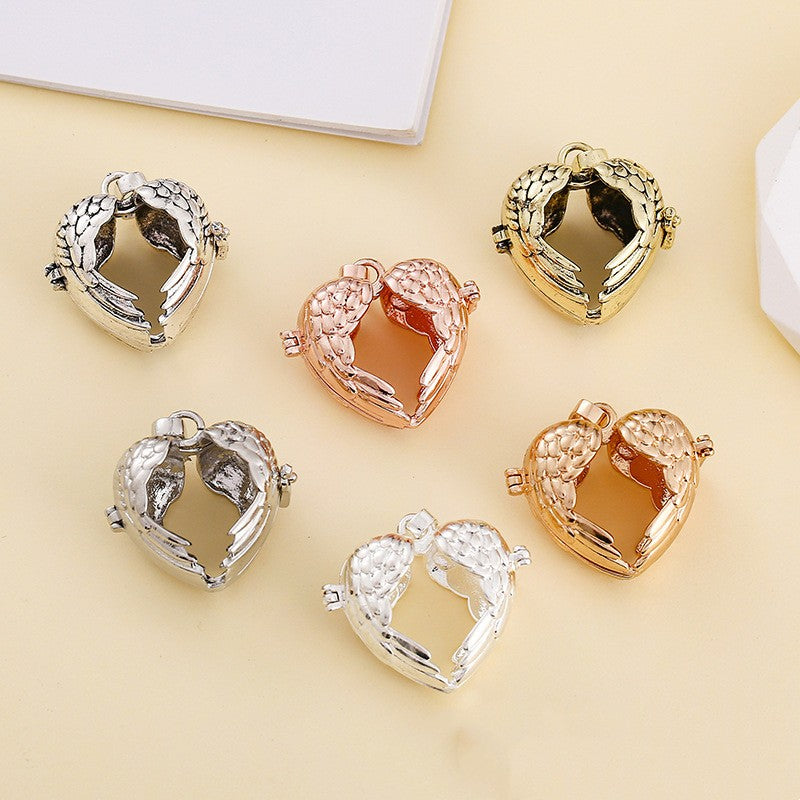 Heart Angel Wing Metal Sphere Holder Necklace Perfume Pendant
