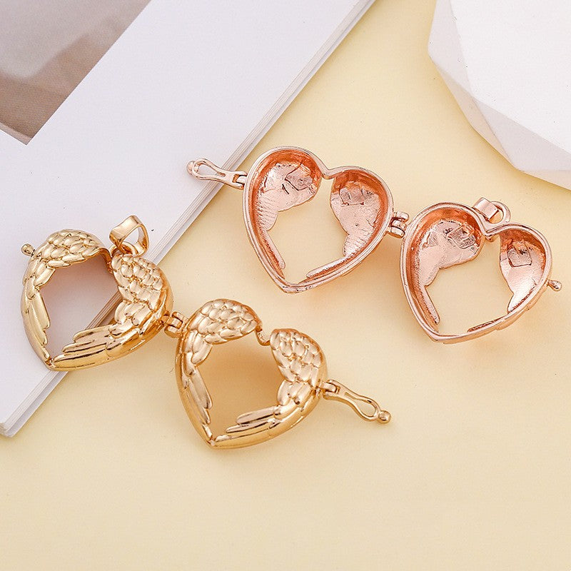 Heart Angel Wing Metal Sphere Holder Necklace Perfume Pendant