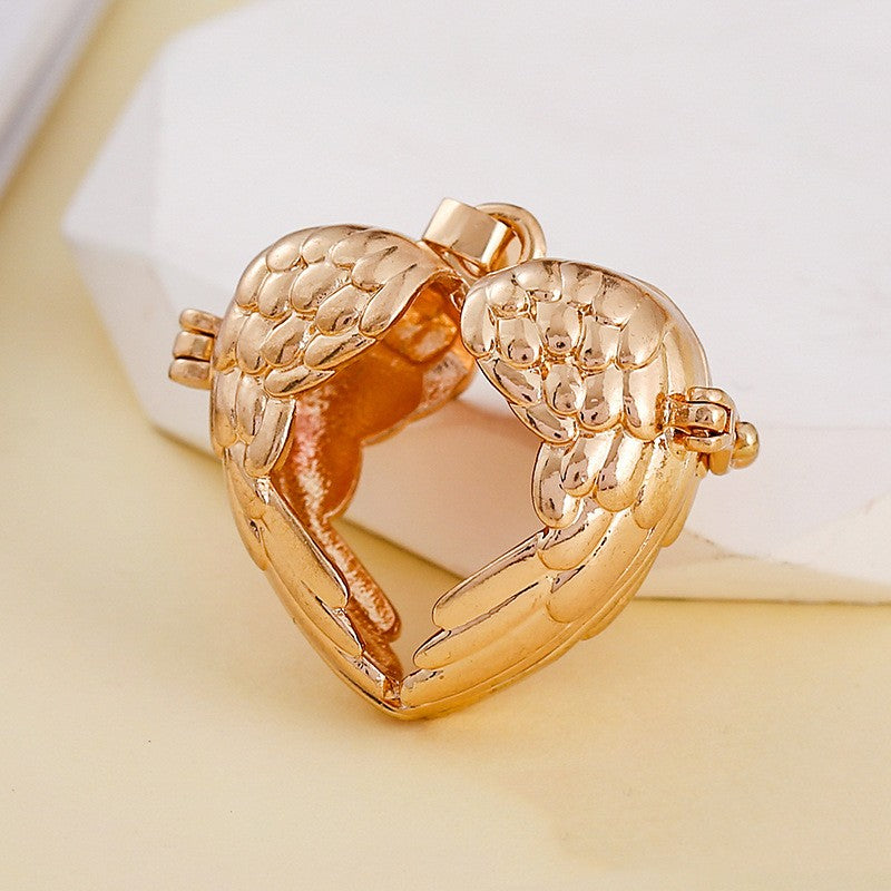 Heart Angel Wing Metal Sphere Holder Necklace Perfume Pendant