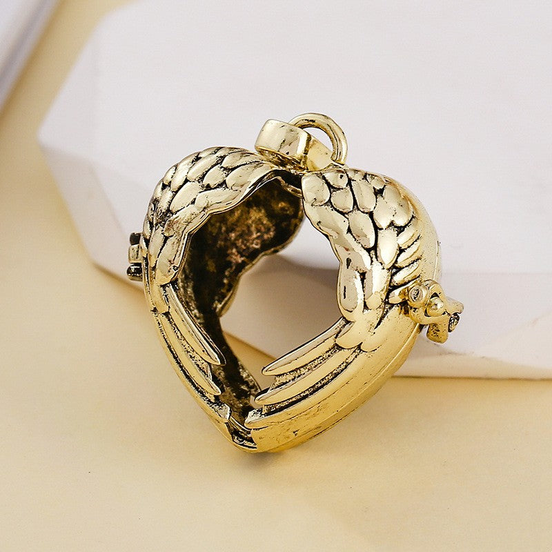 Heart Angel Wing Metal Sphere Holder Necklace Perfume Pendant
