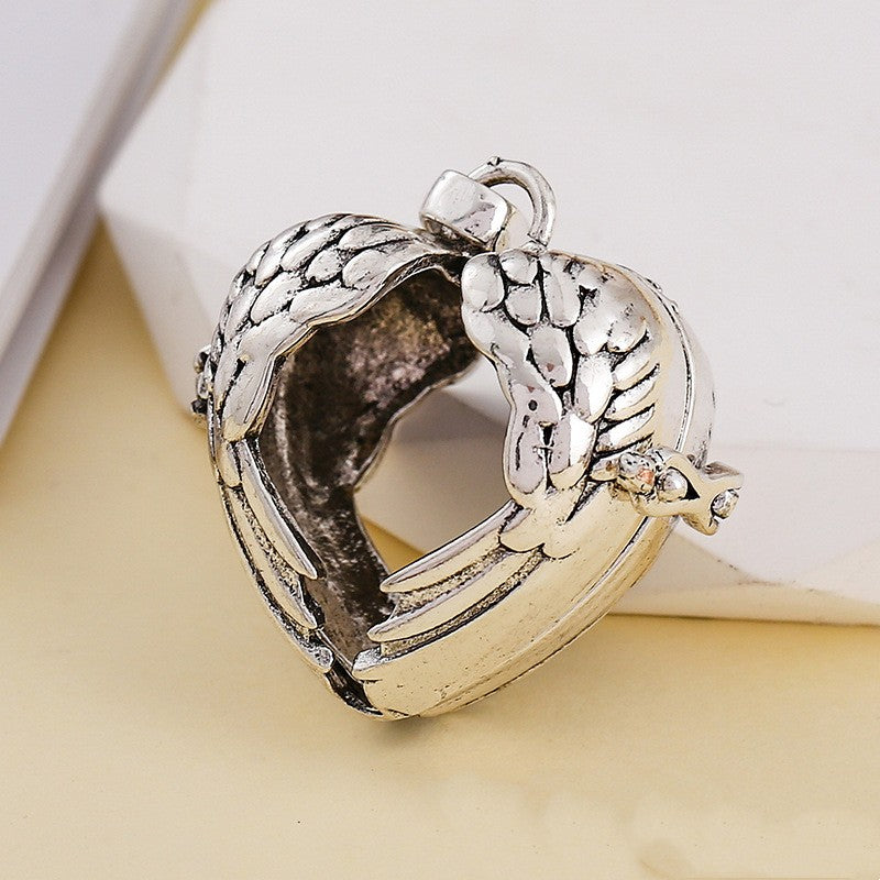Heart Angel Wing Metal Sphere Holder Necklace Perfume Pendant